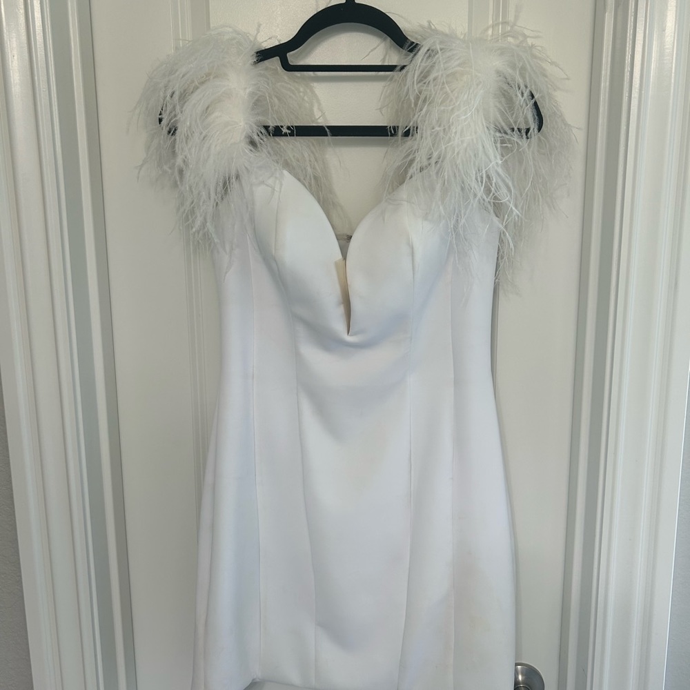 Ashley Lauren Cocktail Dress with Feather Shoulders. Size 10. - Picture 3 of 6